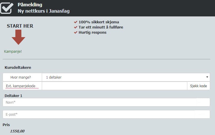 Kampanjekode ved påmelding