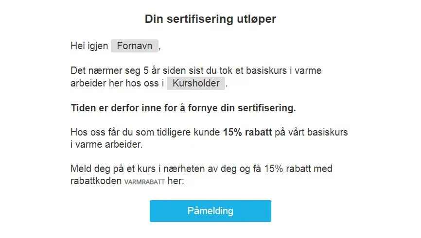 Rabattkode når sertifisering utløper