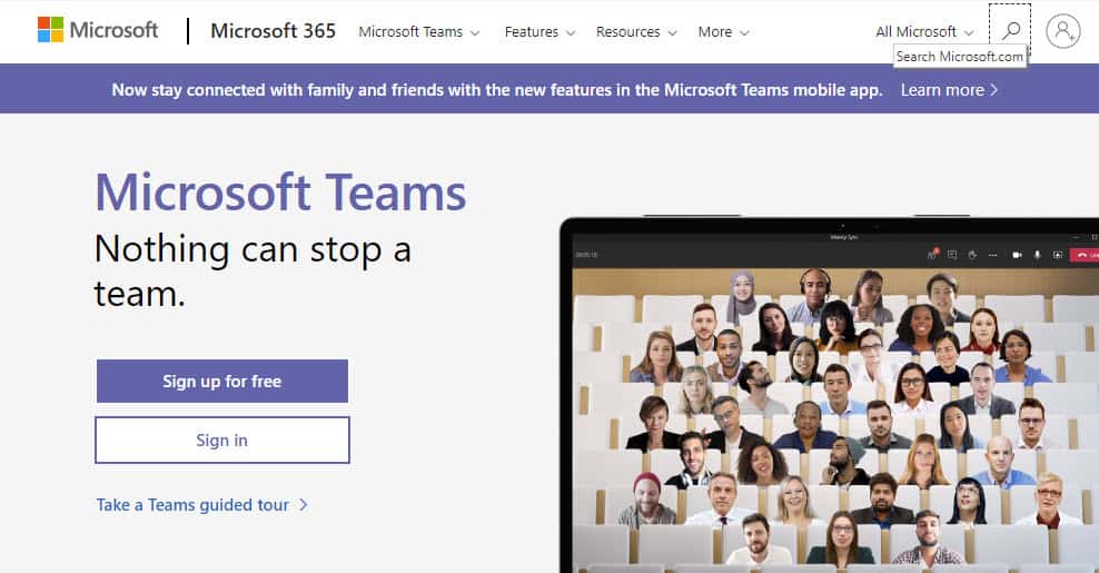 Microsoft teams front page