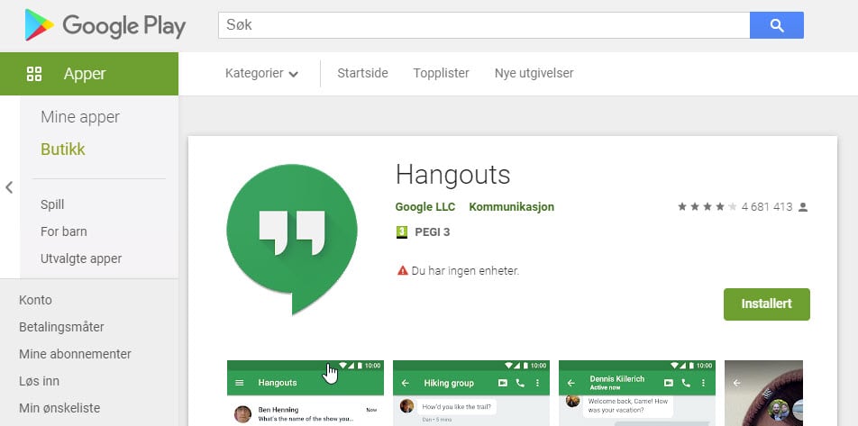 Screenshot Google Hangouts