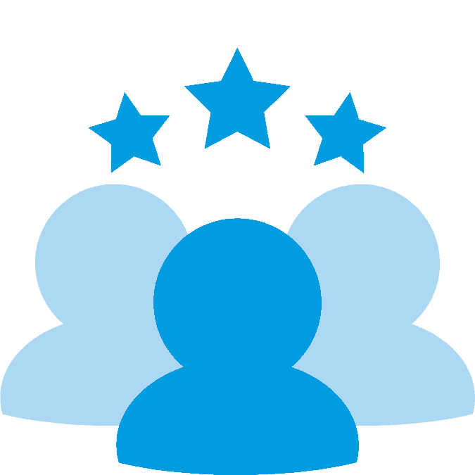 Customer satisfaction and employee performance icon depicting happy people and a checkmark or star, highlighting the impact of a dashboard on motivation, goal achievement, and customer retention in a training business.