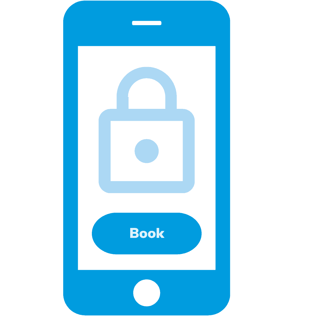 Icon of a smartphone with a secure lock symbol representing FrontCore's secure and easy-to-use course booking experience.