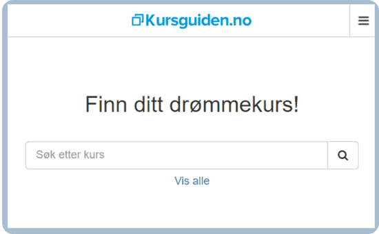 Screenshot of Kursguiden.no on a phone screen