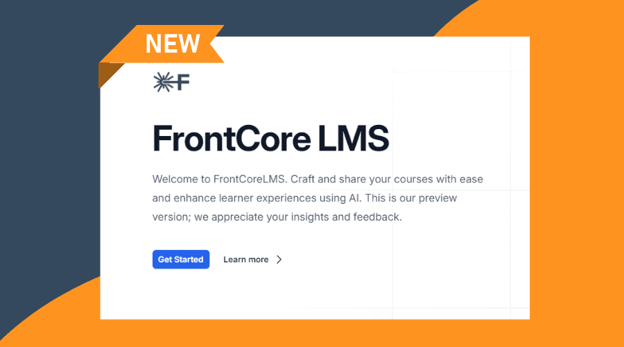 A screenshot showing the FrontCore LMS front page with the label "New" over it 