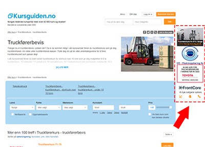 Sceenshot showin how a banner ad looks like at Kursguidenno