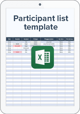 Participant list template (1) Tablet displaying a Participant List Template in Excel format with training data.