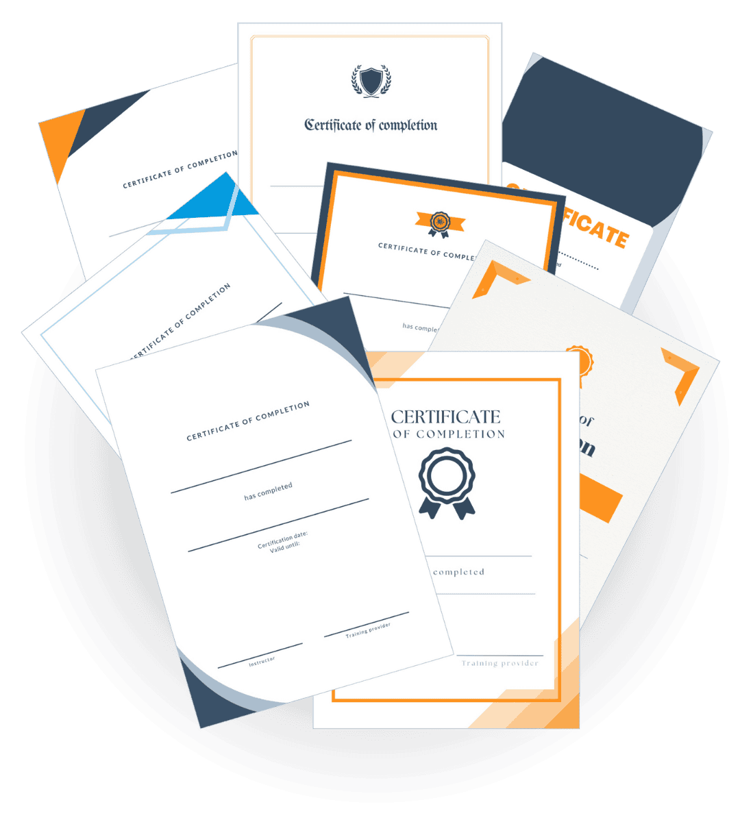 A bundle of certificate designs to illustrate certificate management for health and safety training providers