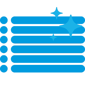 Blue bulleted list with sparkles — clean data