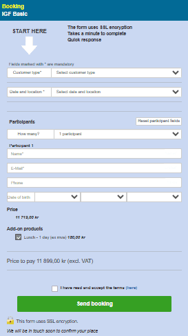 Online registration form from FrontCore Online registration form example