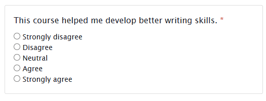 Course evaluation question with a five-point Likert scale from Strongly disagree to Strongly agree