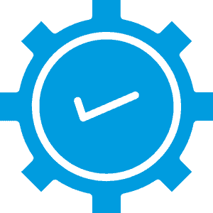 Cog with a tick, symbolising replacing manual work with automation